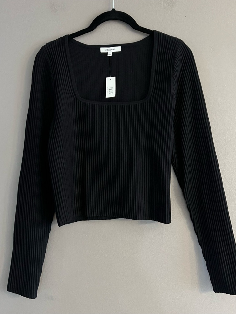 Madewell Ottoman Pullover Crop Sweater Ribbed Square Neckline Black Large